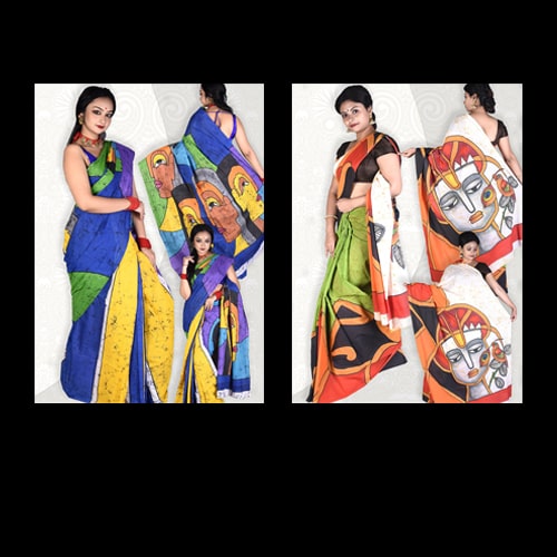 Malmal Cotton Mom Batik and Hand paint Saree