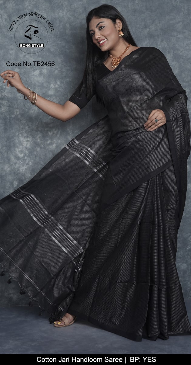 Black Color Khadi Cotton Zori Striped Flat Color Sari