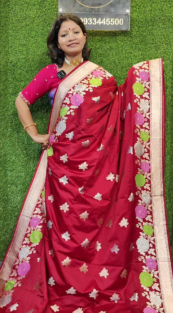 Pure Mashru Satin Minakari Banarasi SareeMASHRU SATIN SILK BANARASI